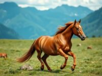 A beautiful healthy horse galloping in an open field showing vitality and longevity