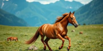 A beautiful healthy horse galloping in an open field showing vitality and longevity