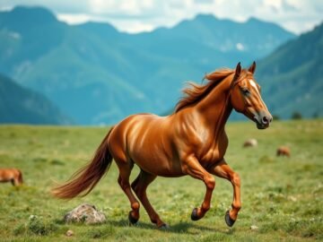 A beautiful healthy horse galloping in an open field showing vitality and longevity