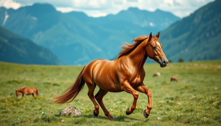 A beautiful healthy horse galloping in an open field showing vitality and longevity