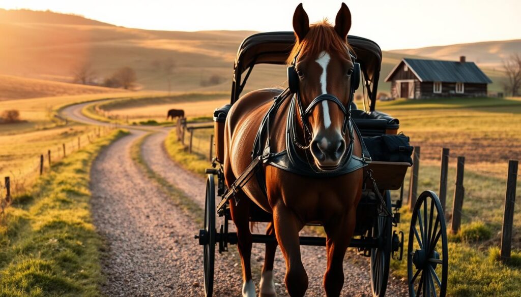 A serene rural landscape with a winding dirt road leading through rolling hills. In the foreground, a sturdy horse-drawn carriage stands waiting, its polished wooden frame and leather accents glinting in the warm afternoon sunlight. The carriage is hitched to a magnificent draft horse, its muscular build and glossy chestnut coat reflecting the care of its owner. In the background, a modest farmhouse and weathered barn suggest the pastoral setting. The scene conveys a sense of timeless tradition and the practical realities of horse transportation costs for the modern equestrian. A serene rural landscape with a winding dirt road leading through rolling hills. In the foreground, a sturdy horse-drawn carriage stands waiting, its polished wooden frame and leather accents glinting in the warm afternoon sunlight. The carriage is hitched to a magnificent draft horse, its muscular build and glossy chestnut coat reflecting the care of its owner. In the background, a modest farmhouse and weathered barn suggest the pastoral setting. The scene conveys a sense of timeless tradition and the practical realities of horse transportation costs for the modern equestrian.
